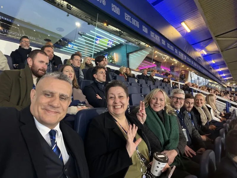 Paul Cadman with Birmingham City FC fans in the stand at Knighthead Park