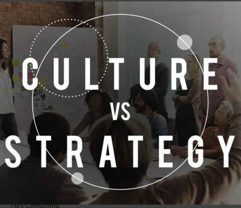 Graphic with the words Culture vs Strategy