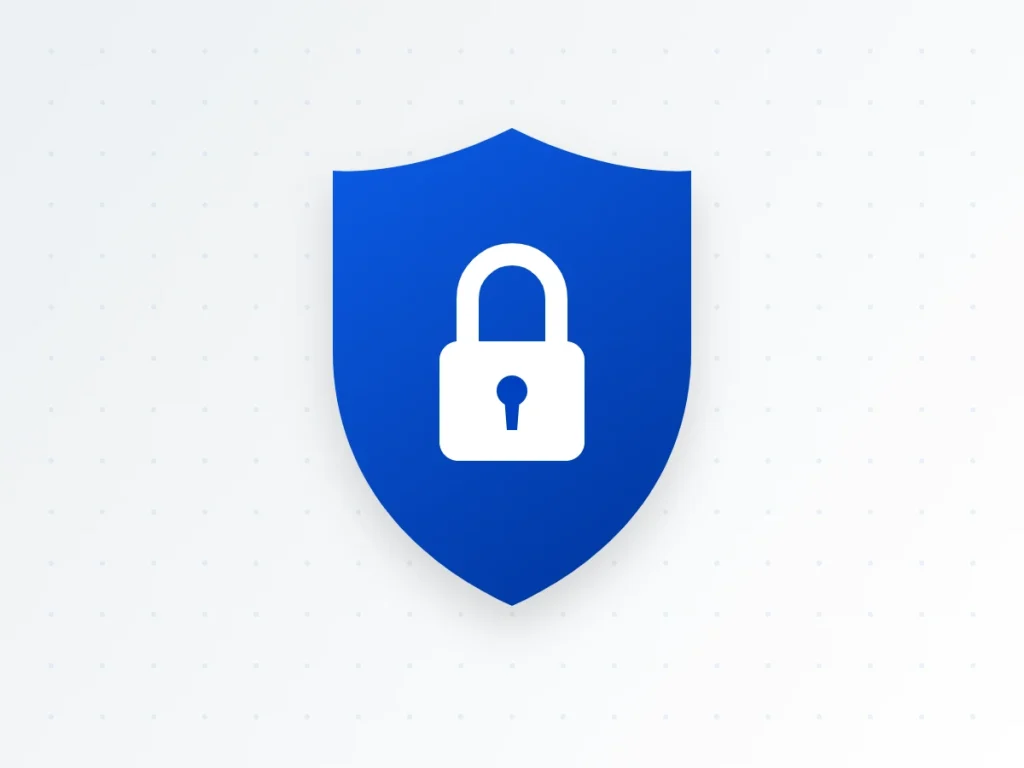 Privacy policy illustration of a padlock on a blue shield